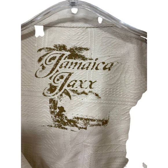Jamaica Jaxx Shirt Adult Medium Beige Tan Button Up Casual Hawaiian Silk Men’s L - Picture 2 of 7